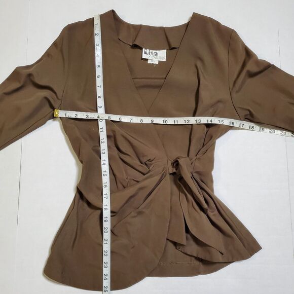 Vintage 70s Lisa Peron Blouse Size S High Fashion Origami Top Muted Green Womens - Picture 6 of 8